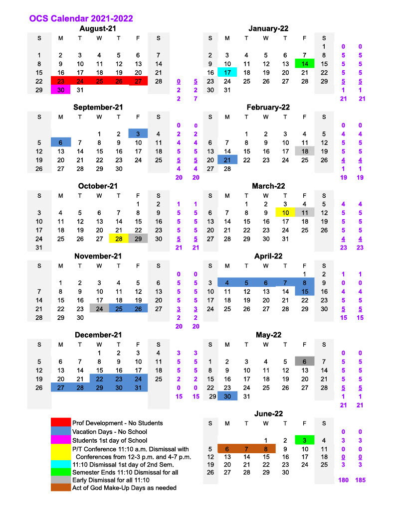 Calendar Onsted Community Schools