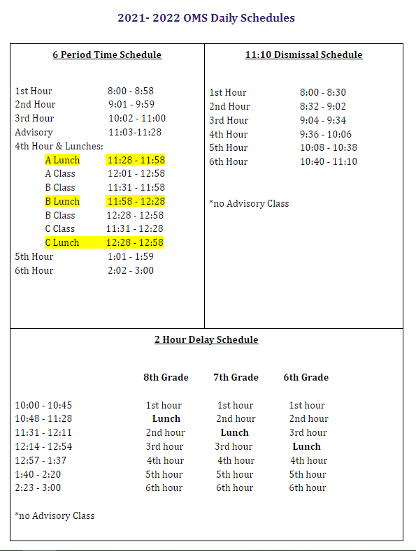OMS Daily Schedule